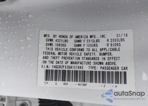 2016 Honda Accord Sport from USA, damaged, VIN 1HGCR2F53GA101945